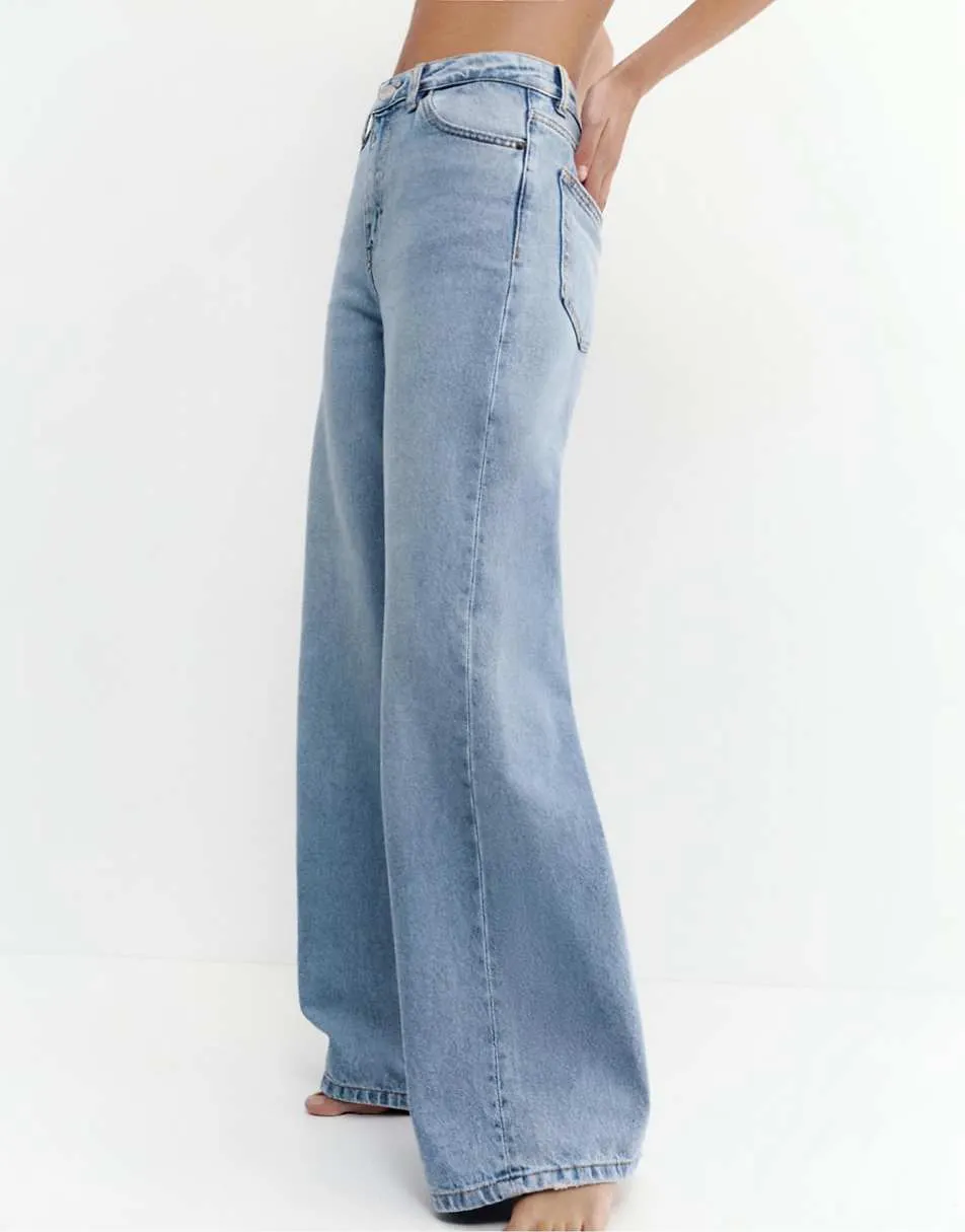 Pull&Bear Petite wide-leg jeans in sky blue