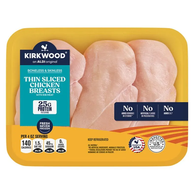 Kirkwood Boneless Skinless Thin Sliced Chicken Breasts, per lb
