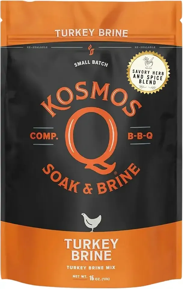 Kosmos Q Turkey Brine Soak, Brown Sugar & Worcestershire Spice Mix for Whole, Smoked, Oven Roasted or Fried Turkey, Locks In Juicy Moisture & Savory Flavor, Easy 1 Cup per Gallon Directions, 16 Oz Bag