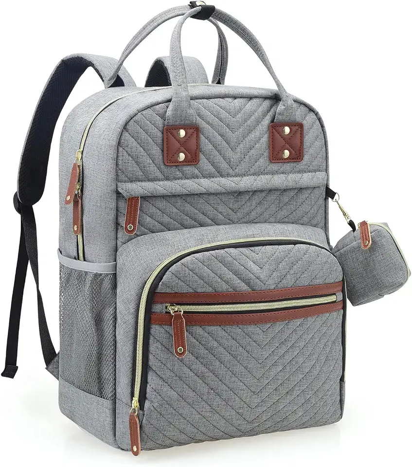 Tuwubi Diaper Bag Backpack, Baby Essentials Travel Tote Bag, Multi function Waterproof Backpacks, Travel Essentials with Stroller Straps & Pacifier Case - Grey