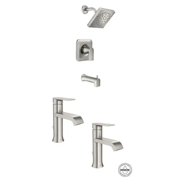 Genta Bathroom Faucet (2-​Pack)​ with Tub and Shower Faucet in Spot Resist Brushed Nickel