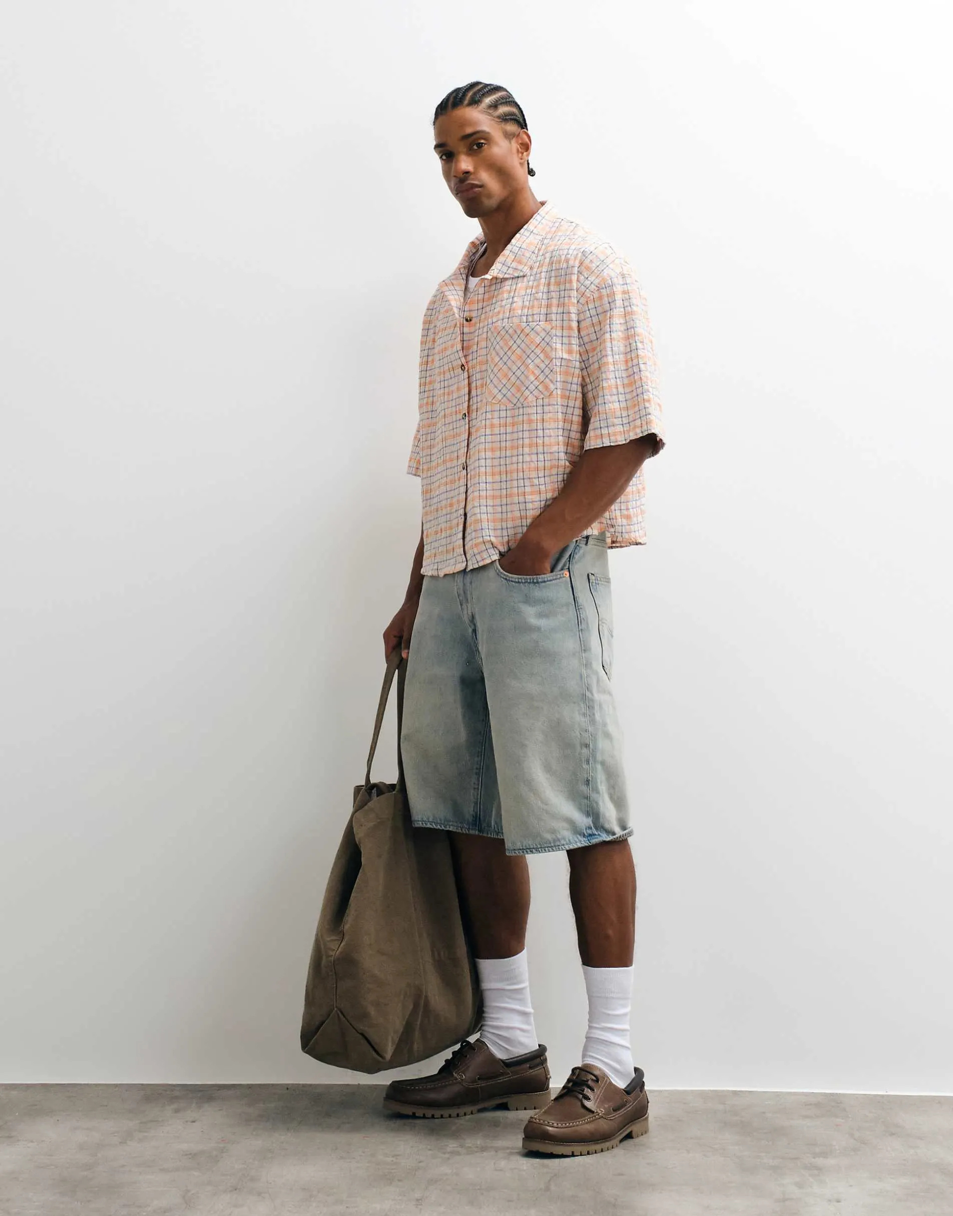 Reclaimed Vintage Short Sleeve Oxford in Multi Grid Check