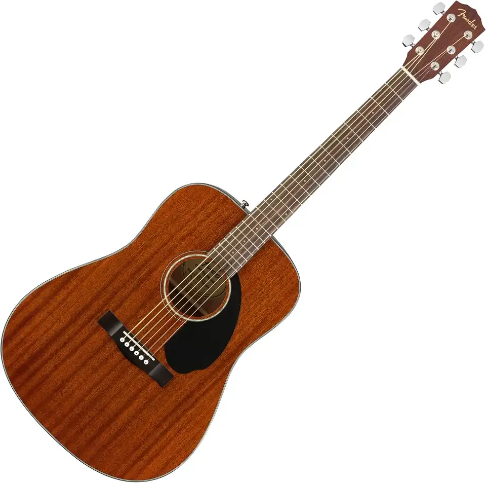 Fender CD-60S Dreadnought Acoustic Guitar, All-Mahogany, 2-Yr Warranty | Beginner acoustic guitar, all-mahogany body, rich warm tone, walnut fingerboard, gloss finish, includes 2-year warranty