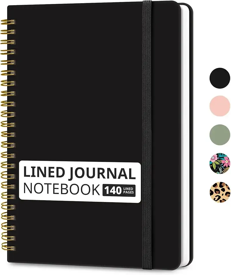Taja Lined Spiral Journal Notebook for Women & Men, 140 Pages, College Ruled Hardcover Notebook for Work & Note Taking, Journals for Writing, A5(5.7" x 7.9") - Black