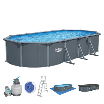 Piscina fuori terra Ovale Hydrium™ Grigia Effetto Legno altezza 132x732x366 cm