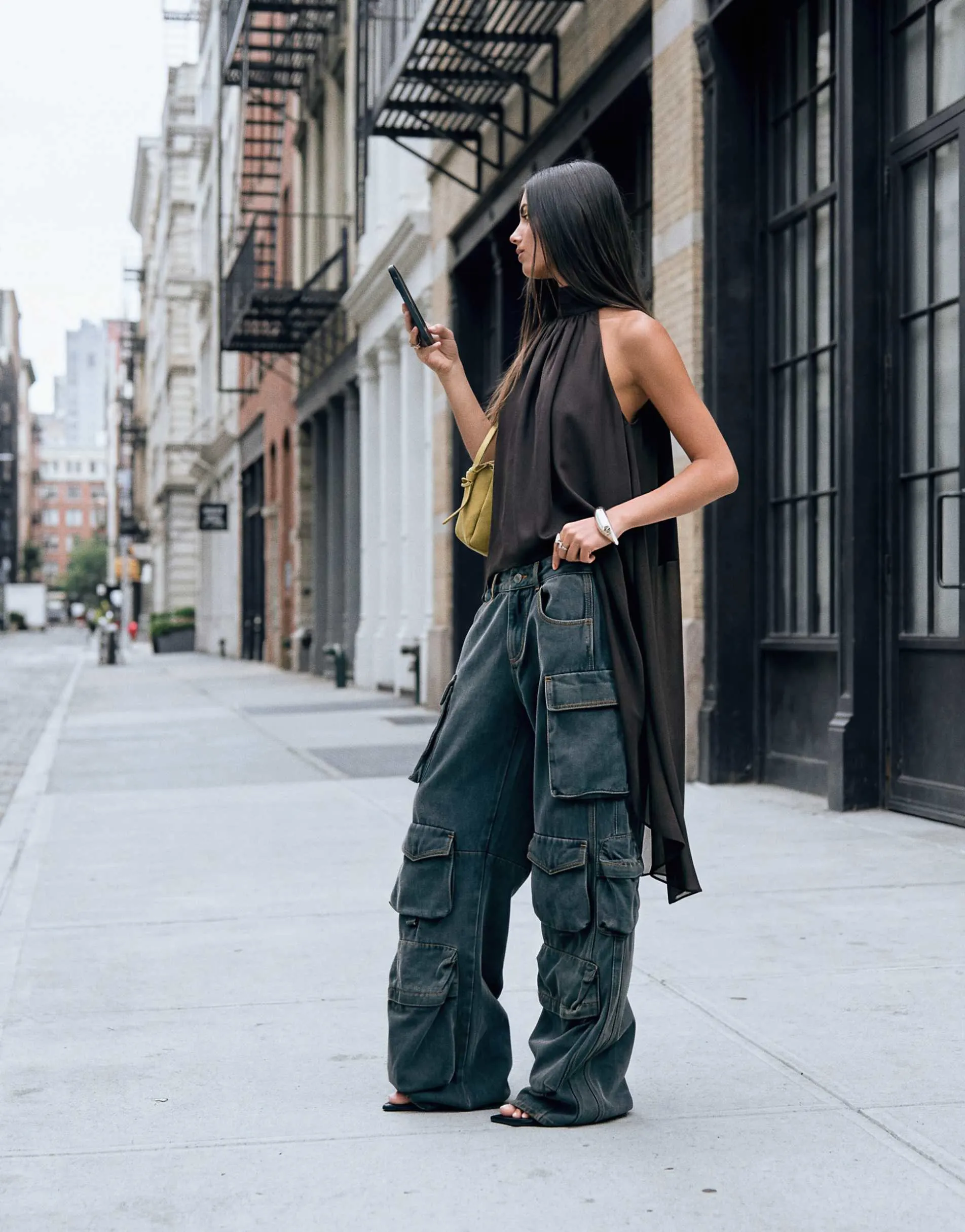 Lioness exclusive Sweetness low rise pocket detail oversized cargo jeans in washed black