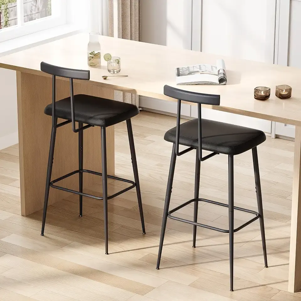 Black Bar Stool Set of 2,Tall Meta Black Barstools,Counter Bar Height Stool | Bar Stool Dinner Chair,Barstool Bar Height,Extra Tall Bar Stools Set 2,Counter Height Dining Set,Black Counter Stools KBS515B