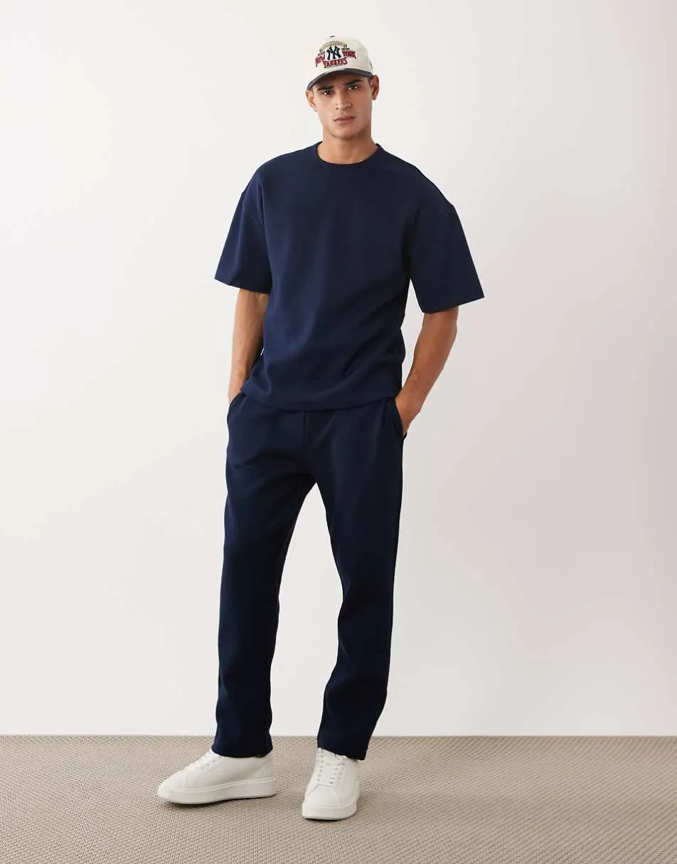 River Island textured t-shirt and trackies set in navy