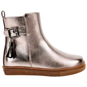 Bottillon gris irisé à zip + boucle avec pompon fantaisie pour fille