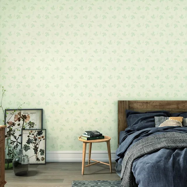 Papel pintado vinilo aplicación cola en pared Naturaleza Sage5 verde INSPIRE 53cmx10.05m superlavable apto para cocinas o baños