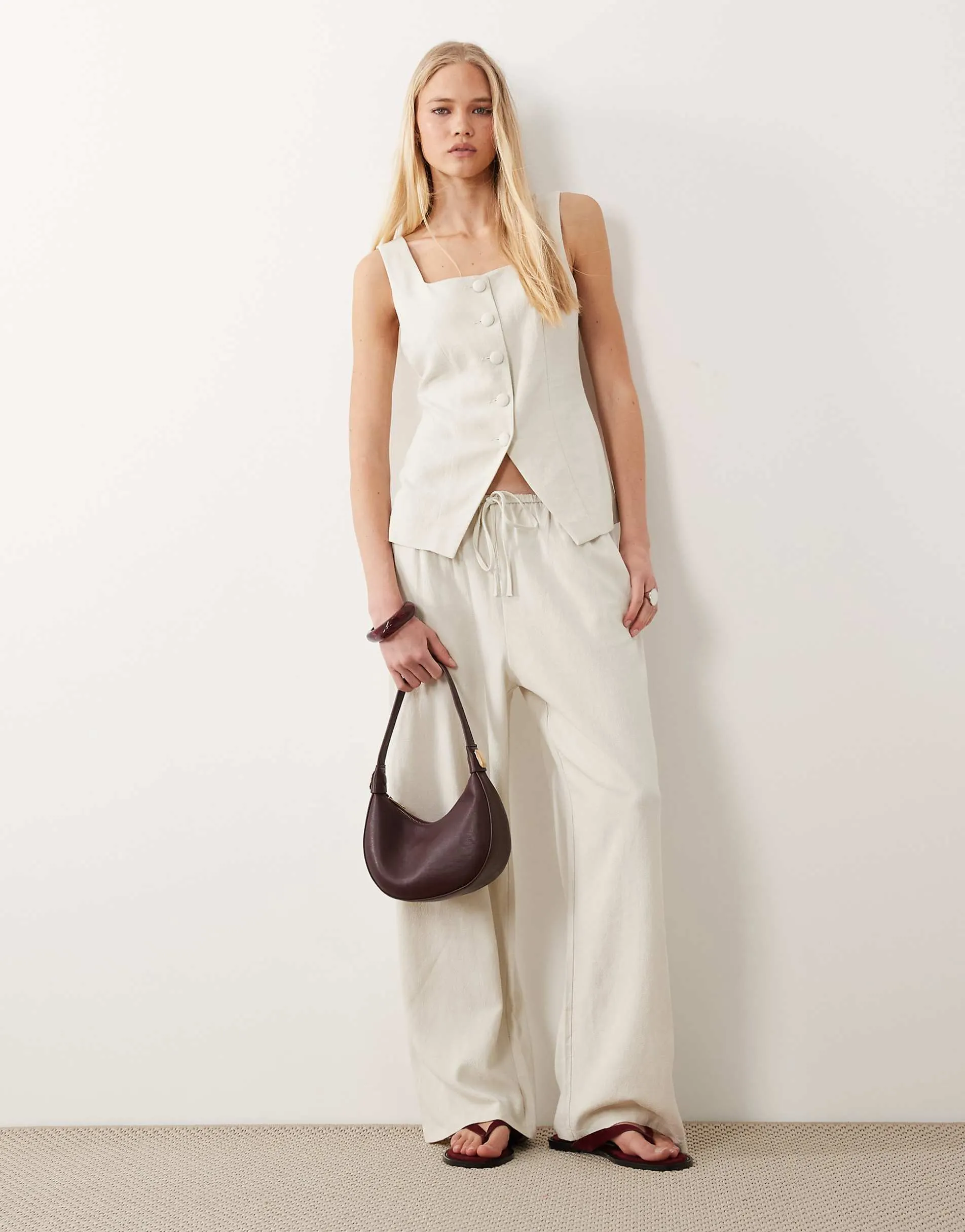 Miss Selfridge linen look tailored co-ord in stone