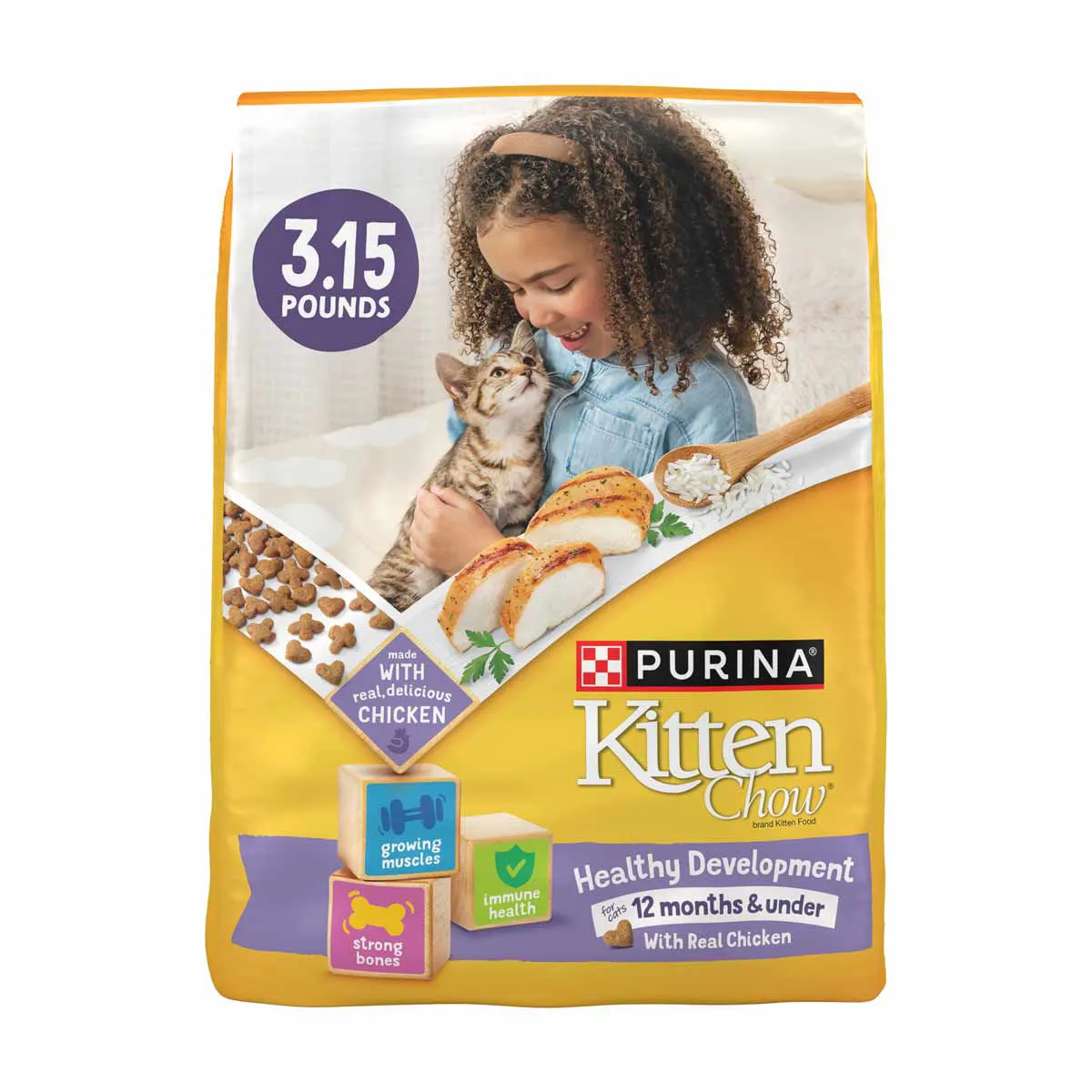 Purina Kitten Chow Kitten Food Healthy Development with Real Chicken Dry Kitten Food, 3.15 lbs