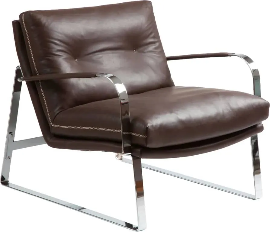 Conform Shabby loungestol m/armlen krom metall, hud Sauvage 1093-66 Terra, søm i kontrastfarge