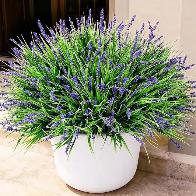 Ivydale 20PCS Artificial Plants Fake Flowers Monkey Grass for Outdoors,UV Resistant Realistic Purple Faux Greenery Shrubs Outside Decor for Home Garlan…