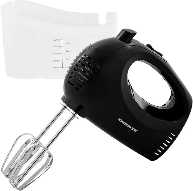 OVENTE 5-Speed Electric Hand Mixer with Stainless Steel Mixing Whisk, Snap-On Storage Case, Portable & Lightweight 150W Motor, Compact Handheld Mixer for Baking, Blending or Cooking, Black HM151B