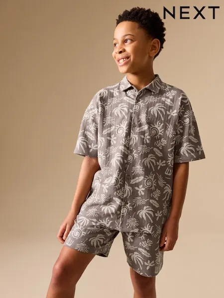 Navy Revere Button Through Shirt and Shorts Set (3-16yrs)