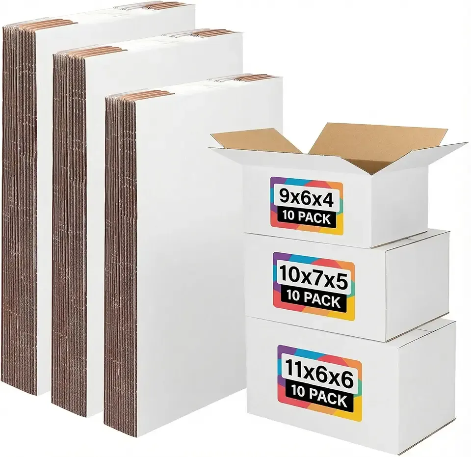 EXYGLO 30 Pack 9x6x4, 10x7x5, 11x6x6 Assorted Sizes Shipping Boxes for Small Business, Each Size 10 Pack, White Corrugated Cardboard Small Box for Packaging, Moving, Mailing, and Storing