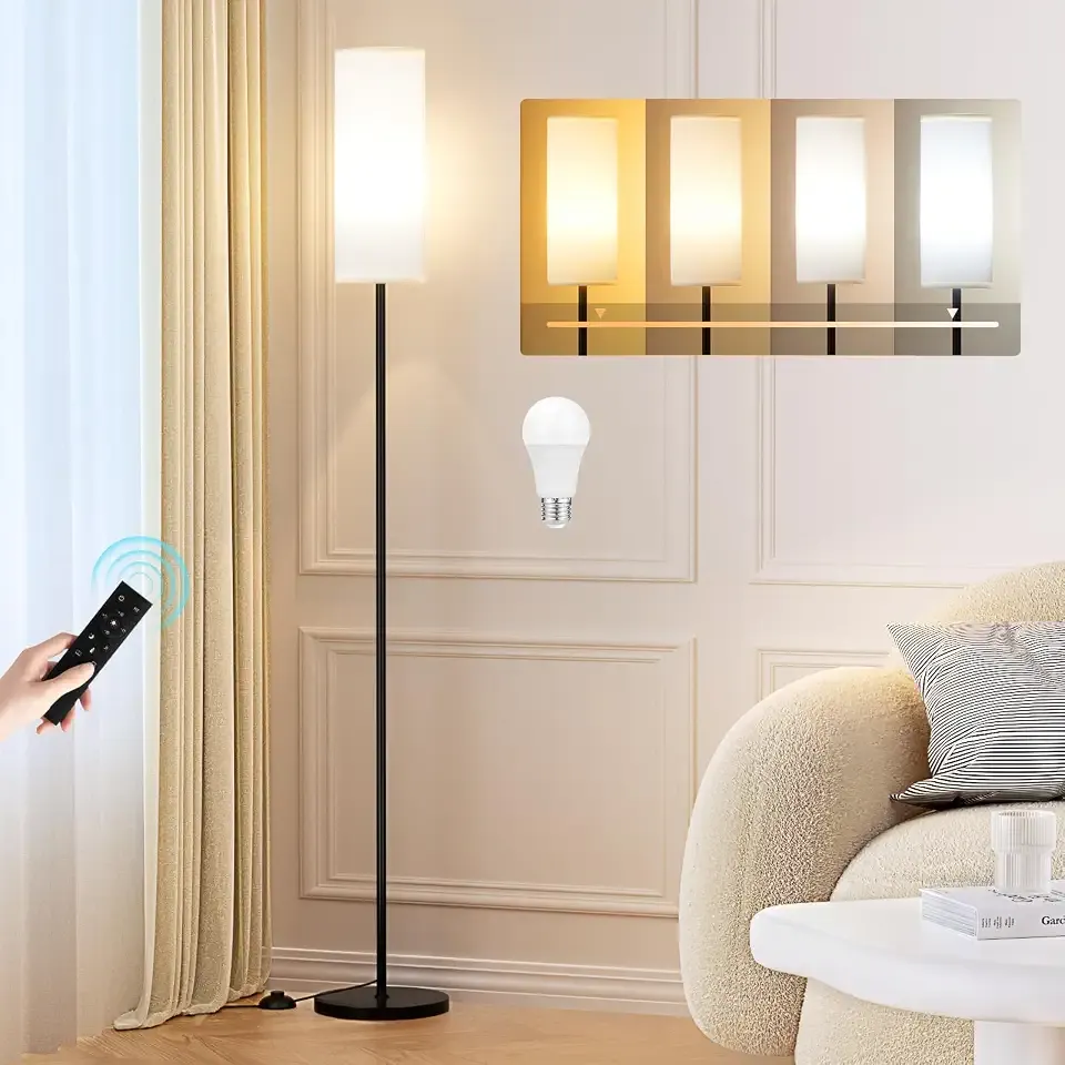 Ambimall 64" Modern Floor Lamp with Remote Control, 9W Bulb Included | Floor Lamps for Living Room, Stepless Dimmable Colors Temperature & Brightness, Standing Lamps for Living Room Bedroom Office