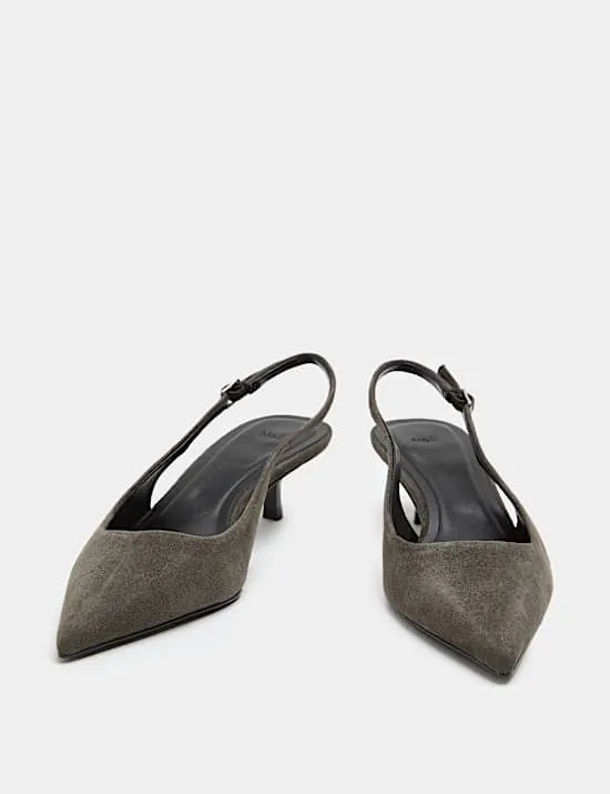 Suede Kitten Heel Slingback Shoes