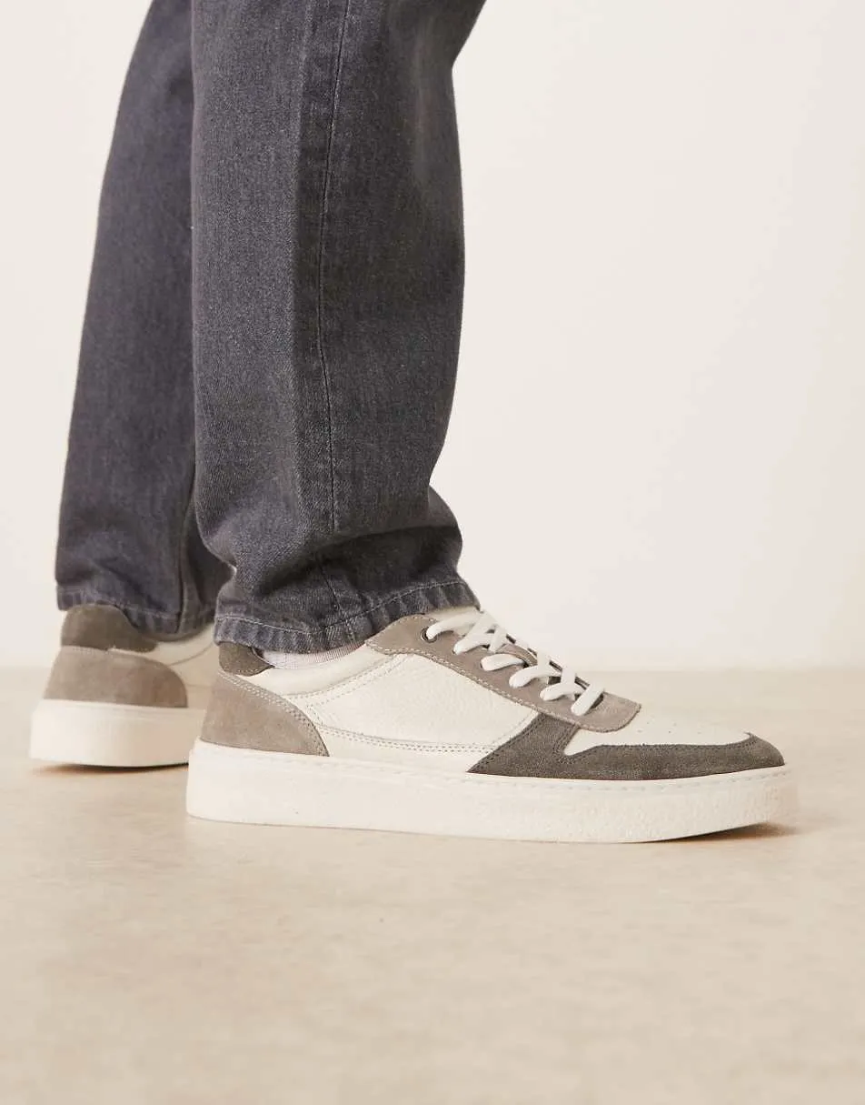 ASOS DESIGN panelled trainers in grey suede and off white leather