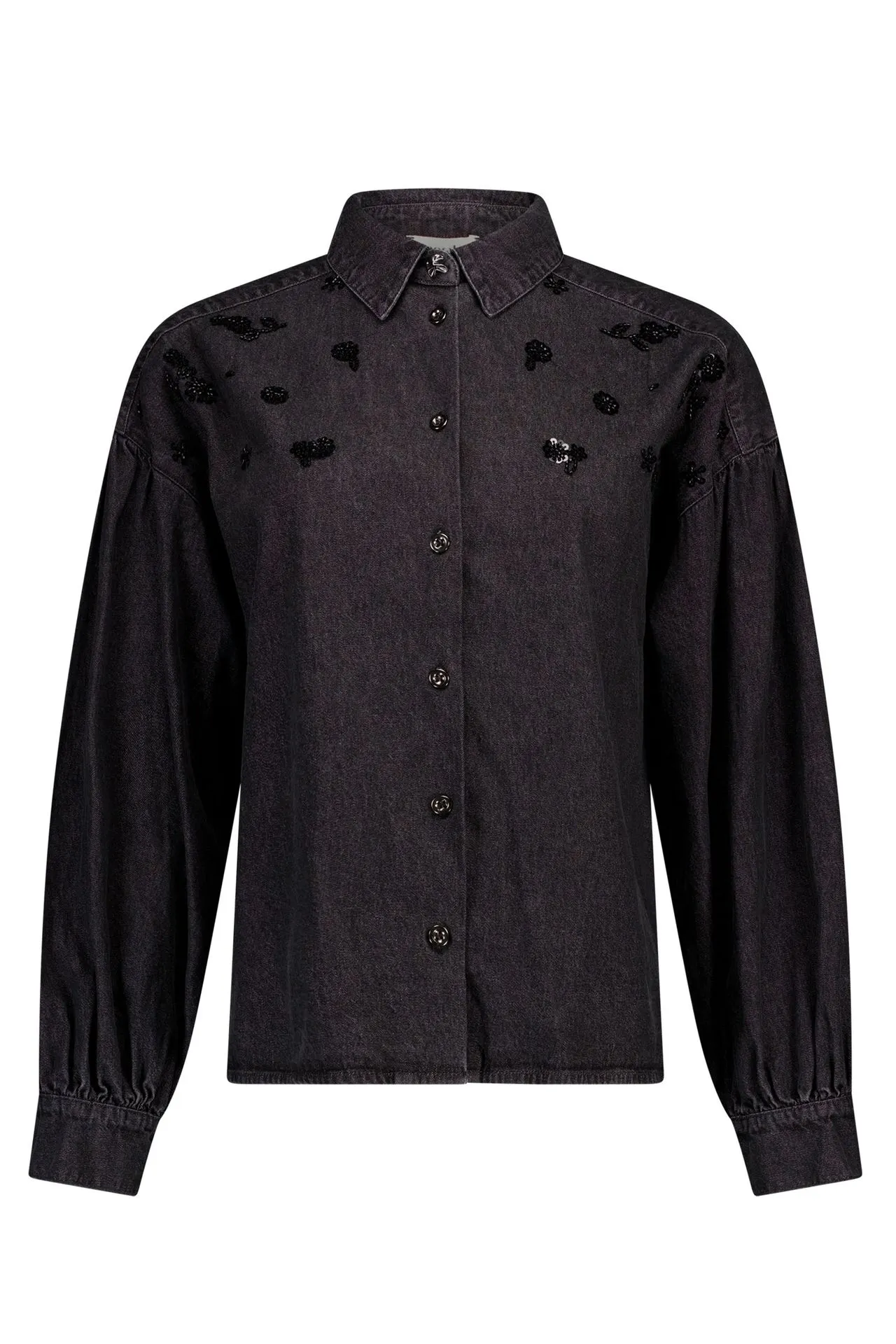 Zwarte denim blouse met pailletten