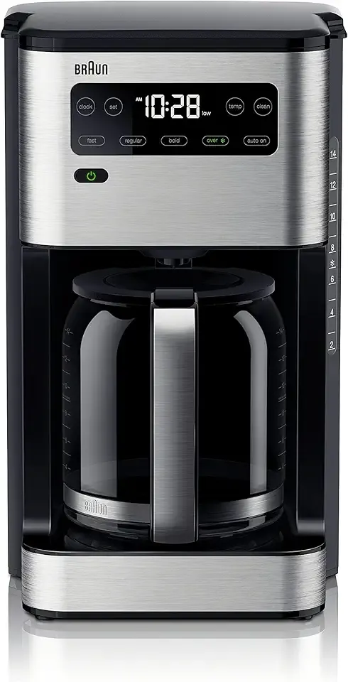 Braun PureFlavor 14‑Cup Programmable Coffee Maker – Fast Brew Speed, Touch Display, Bold & Brew‑Over‑Ice Modes, FlavorCarafe & Adjustable Warm Plate