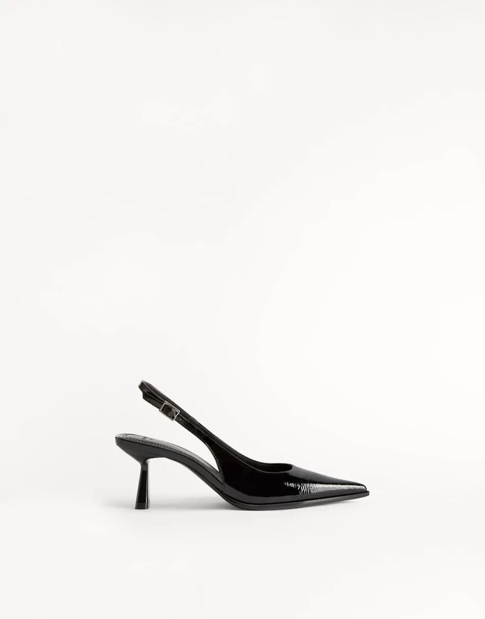 Bershka Kitten heel slingback shoes in black