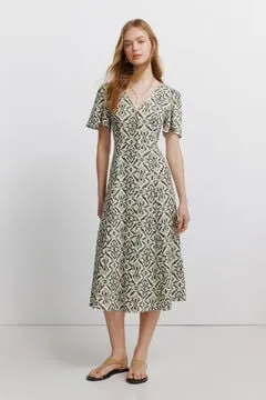 Vestido camisero estampado lino