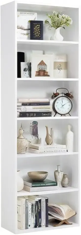 MXV Bookshelf, 6-Tier Open Bookcase, Storage Shelves, Display Storage Shelves, Floor Standing Unit, Home Decor, Furniture for Home Office, Living Room, Bedroom, White