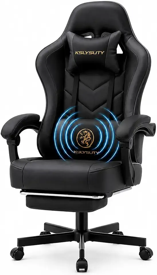 Office Desk Computer Gaming Chair for Adults, Ergonomic High Back Gamer Chair with Massage and Pocket Spring Cushion, Swivel Comfy Video Game Chairs with Footrest and Lumbar Support (Black)