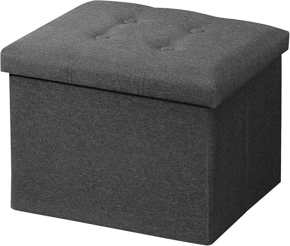 Storage Ottoman Folding Foot Rest Stool, 17 inches Linen Footstool Bench, Short Ottoman Bench, Storage Foot Rest Store, Books, Dark Grey
