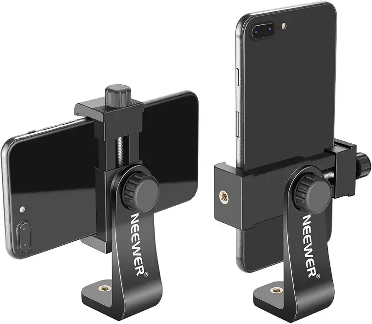 Smartphone Holder Phone Tripod Mount Compatible with iPhone 16 15 Pro Max Plus 14 13 12 Mini Samsung Galaxy S24 S23 Ultra, Cell Phone Clip Vertical Bracket Adapter for Tripod with 1/4" Screw