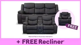3 Seater + 2 Seater with Console Black with Free Recliner