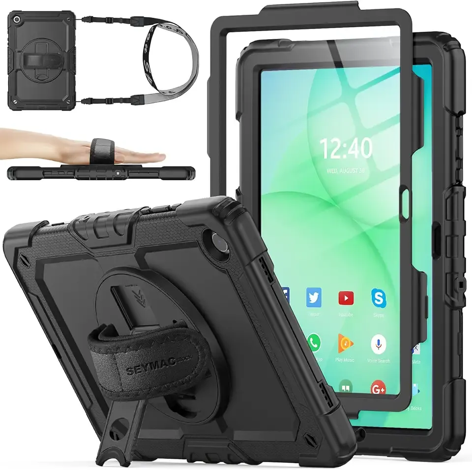 SEYMAC stock Case for Samsung Galaxy Tab A11+ Plus/A9+ Plus 11'', Full-Body Drop Protection Case with Screen Protector Pencil Holder [360° Rotating Hand Strap] &Stand - Black