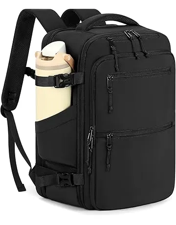mibasies 30L Travel Backpack for Women & Men: Carry On Luggage Flight Approved, TSA Laptop Backpack with Water Bottle Pocket, Personal Item Bag Fits 15.6" Laptop for Weekender Business - Black