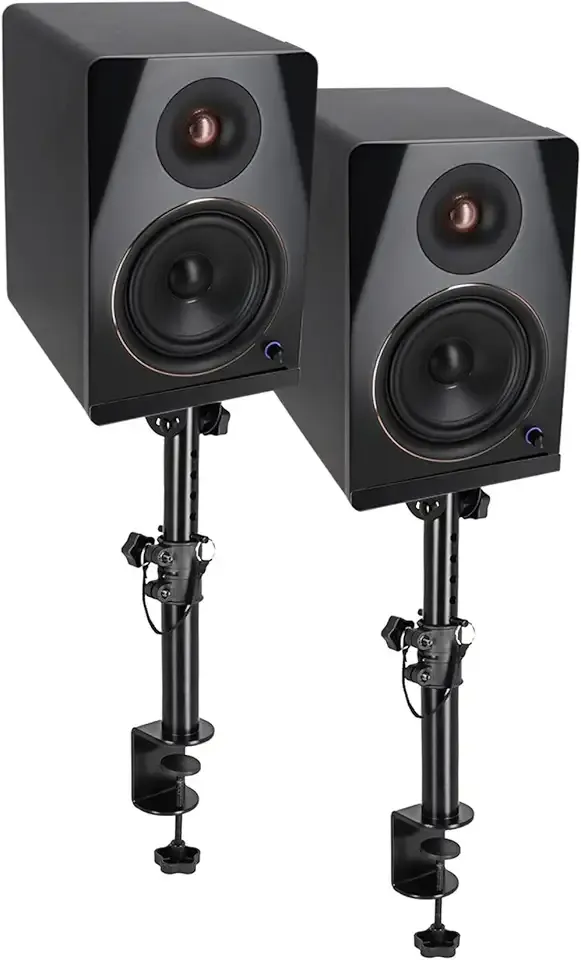 Rockville APM8B v2 Bundle: Pair 8 in 500W Peak / 160W RMS Powered Studio Monitor Speakers USB Bluetooth, DMS75 Desk Clamp Monitor Stands 15 Degree Tilt, 2 Items
