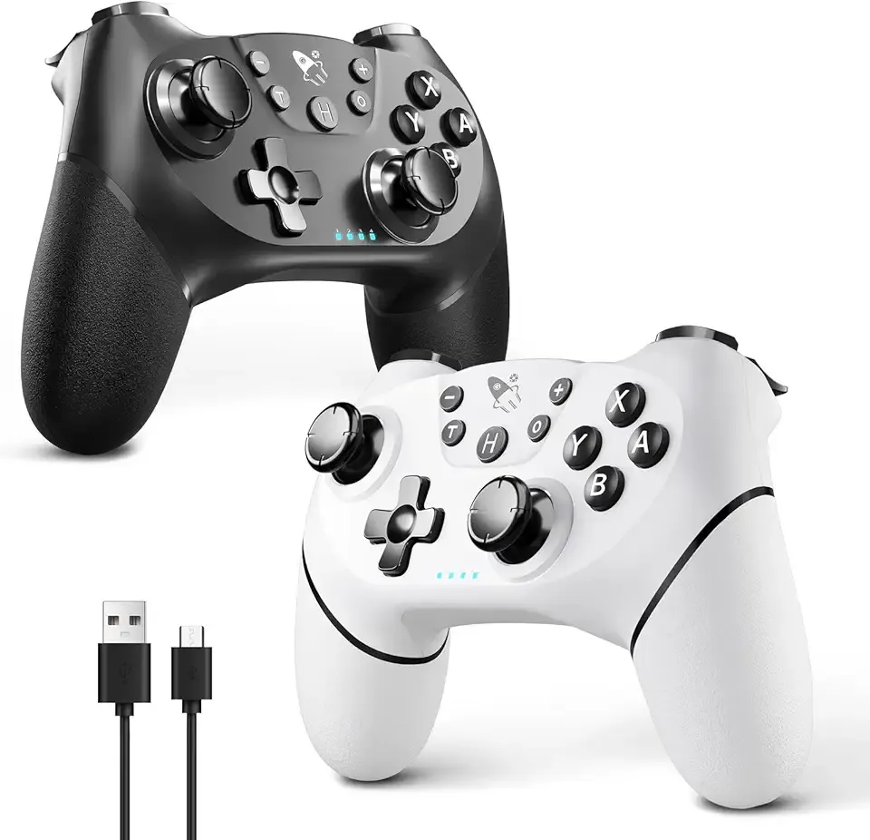 AceGamer Wireless Pro Controller for Nintendo Switch/Lite/OLED/Switch 2/PC, 2 pack, Dual Vibration/Turbo/Ergonomic ! (Black&White)