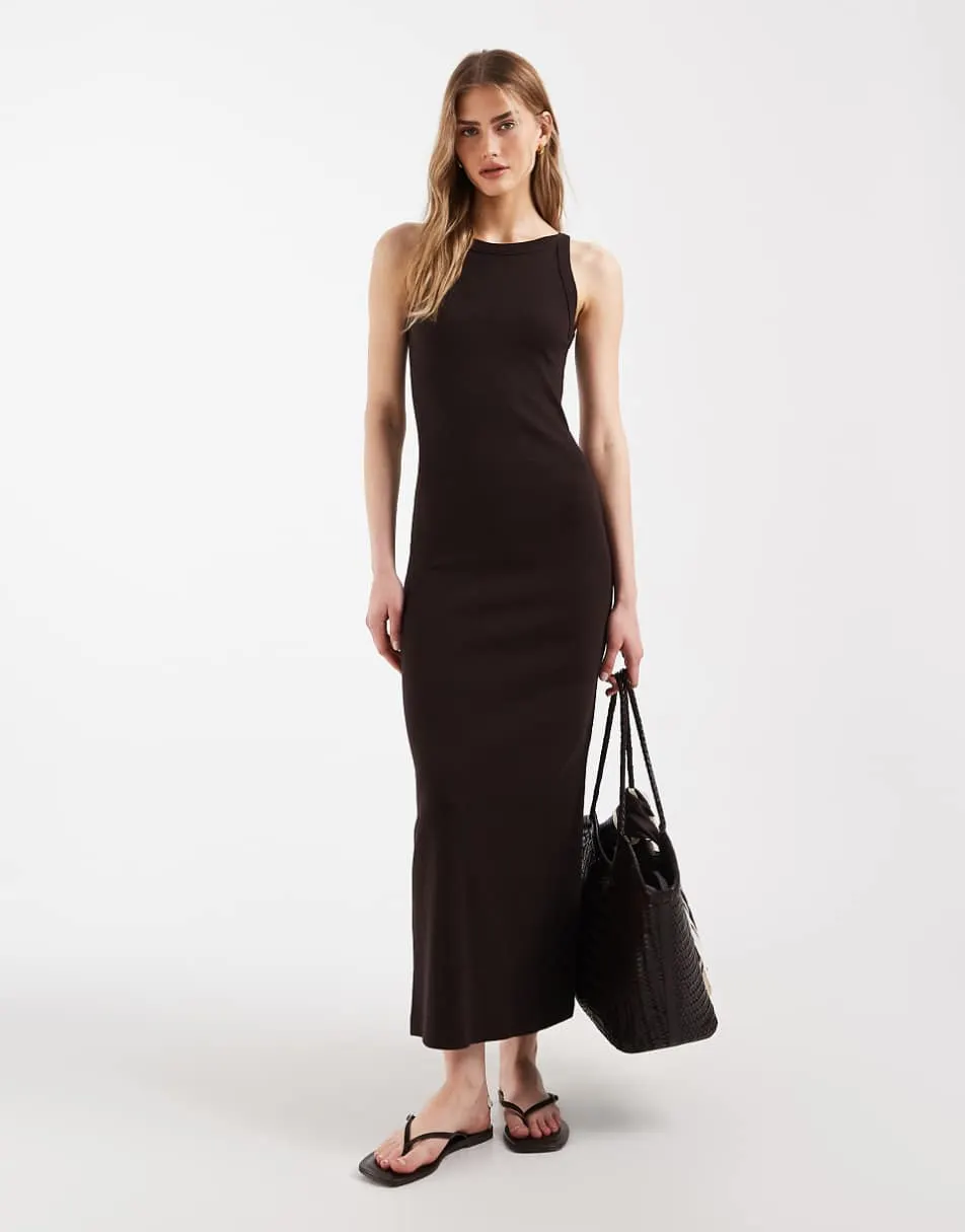 ASOS DESIGN ribbed tank midi dress in chocolate