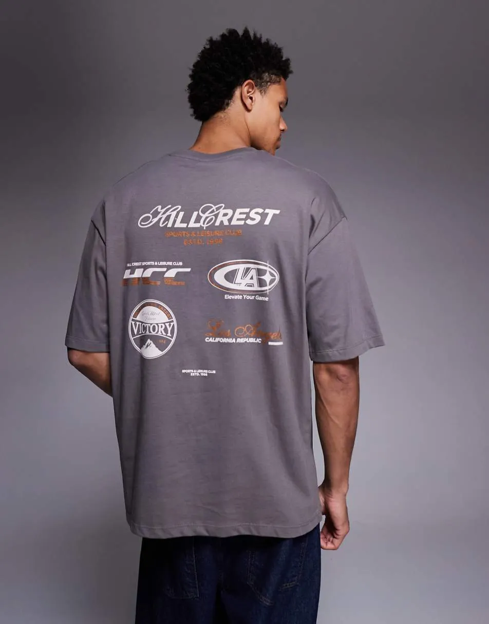 ASOS DESIGN boxy oversized t-shirt with street graphics in grey