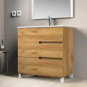 Mueble de baño con lavabo Alda teca natural 80x45 cm