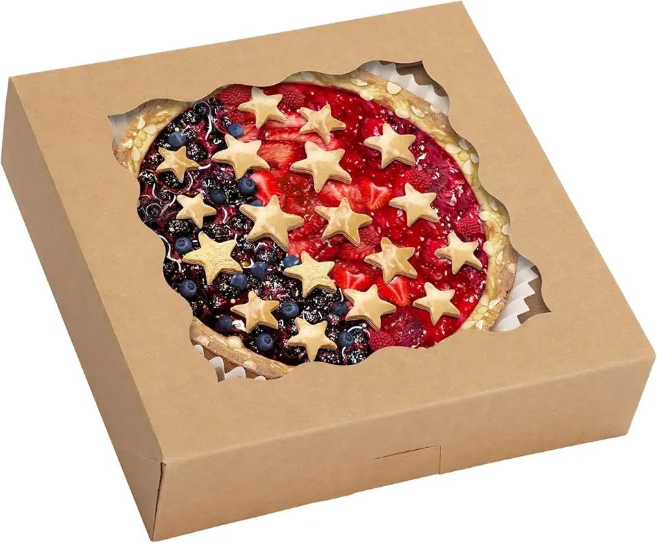 Moretoes 38pcs Pie Boxes, 10x10x2.5 Inches Auto-Popup Bakery Boxes with Window for Cookies, Treats, Cake, Pies, Chocolate Covered Strawberries, Macarons, Donuts, Muffins