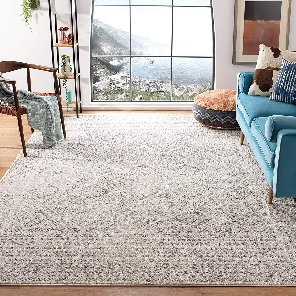 SAFAVIEH Tulum Collection Area Rug - 9' x 12', Ivory & Grey, Moroccan Boho Distressed Design, Non-Shedding & Easy Care, Ideal for High Traffic Areas in Living Room, Bedroom (TUL264A)