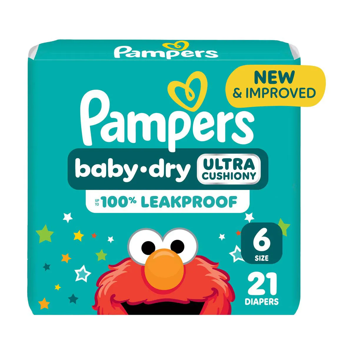 Pampers Baby Dry Ultra Cushiony Diapers, Size 6 (23-44 lbs), 21 Count, Up to 100% leakproof disposable diaper