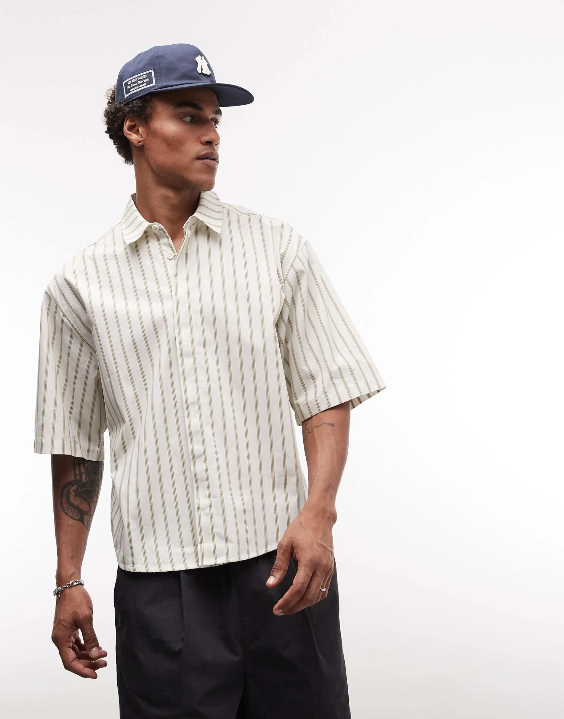 ASOS DESIGN oversized stripe shirt in beige