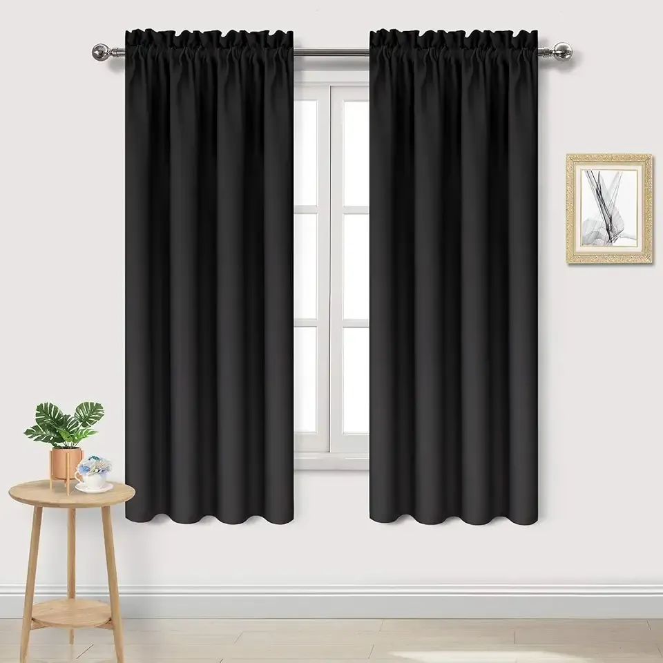 Blackout Curtains – Thermal Insulated, Energy Saving & Noise Reducing Bedroom and Living Room Curtains, Black, W 42x L 63 Inch, Set of 2 Rod Pocket Curtain Panels