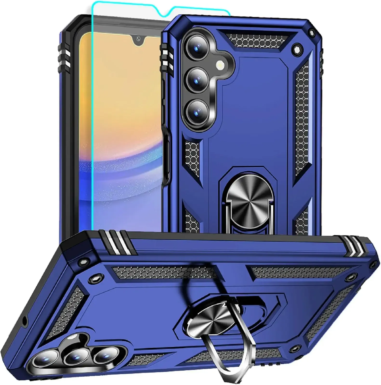 for Samsung Galaxy A15 5G Case with HD Screen Protector : Military Grade 16ft Drop Tested Ring Shockproof Protective Phone Case - Samsung Galaxy A15 Blue