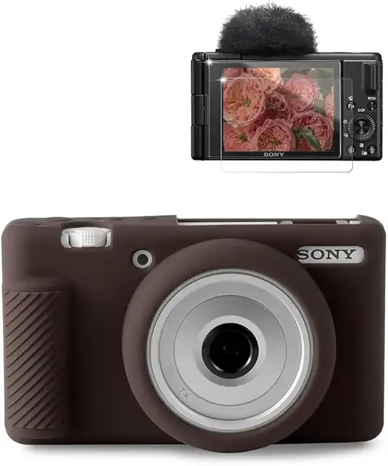 Frevyve Case for Sony ZV-1F, ZV-1 II Vlog Camera Accessories, ZV1F Soft Silicone Protective Case, Slim Fit Sleeve with ZV 1F / ZV-1 II Screen Protector, Lightweight, Anti-Scratch (Brown)