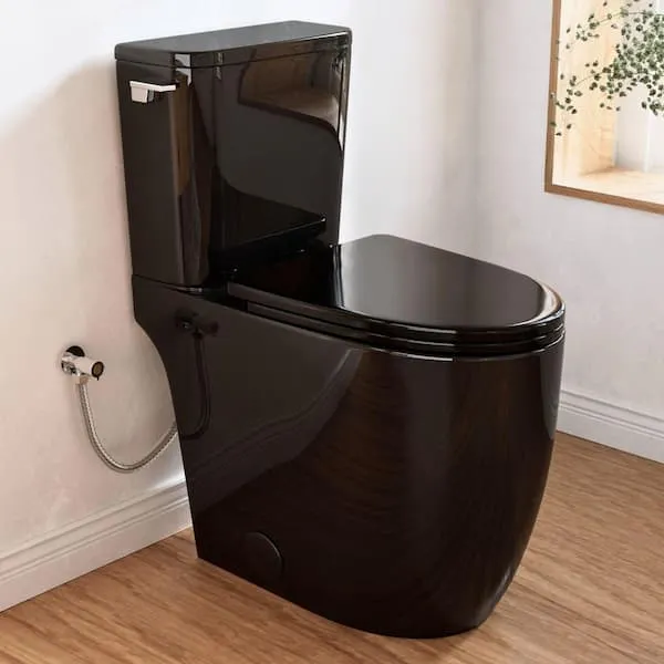 Los Flexi 21 in.​ Extra Tall Toilet for Seniors 2-​Piece, Glossy Black Elongated High Toilet, 1.​28 GPF Swirl Flush, 12 in.​ Rough-​In