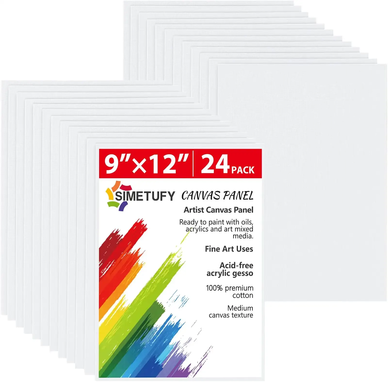 24 Pack 9x12 inch Flat Canvas Boards for Painting 8oz Gesso Primed | Acid-Free 100% Cotton Canvas Panels for Acrylics Oil Watercolor Tempera Paints