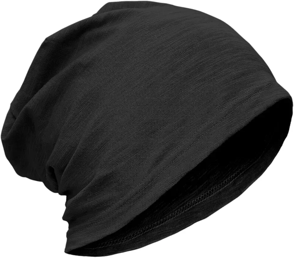 Lightweight 100% Cotton Slouchy Beanie - Thin Breathable Summer Hat for Men Women, Chemo Skull Cap Baggy Headwear